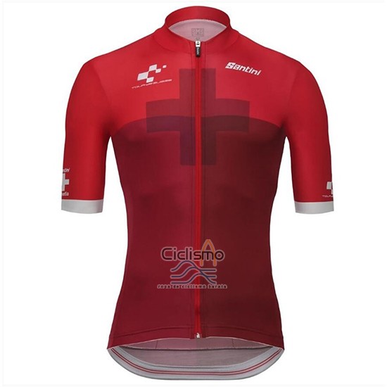 Tour de Suisse Cross Ropa Ciclismo Culotte Corto 2018 Hombre Mangas Cortas Rojo